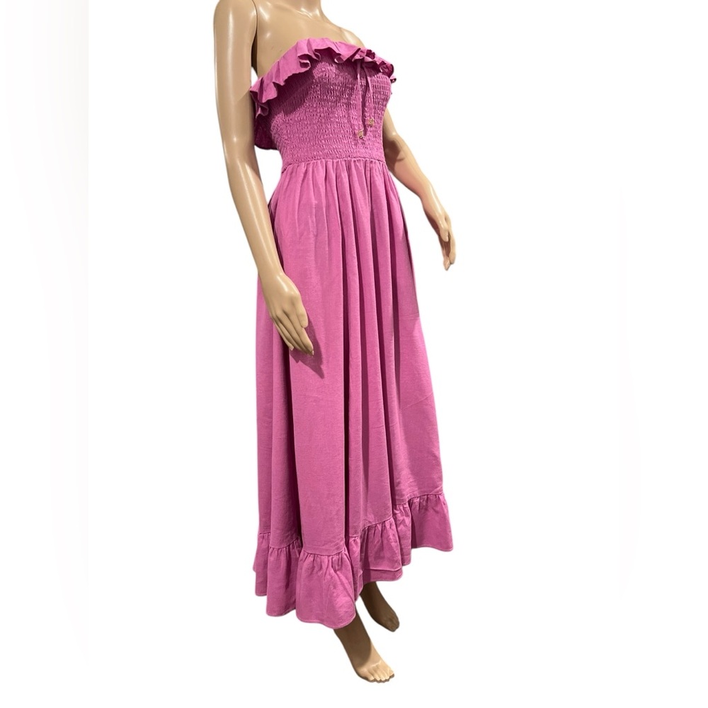 NWOT FREE PEOPLE Dress Womens Lush Life Linen Strapless Midi Opera Mauve Size S - Picture 8 of 16